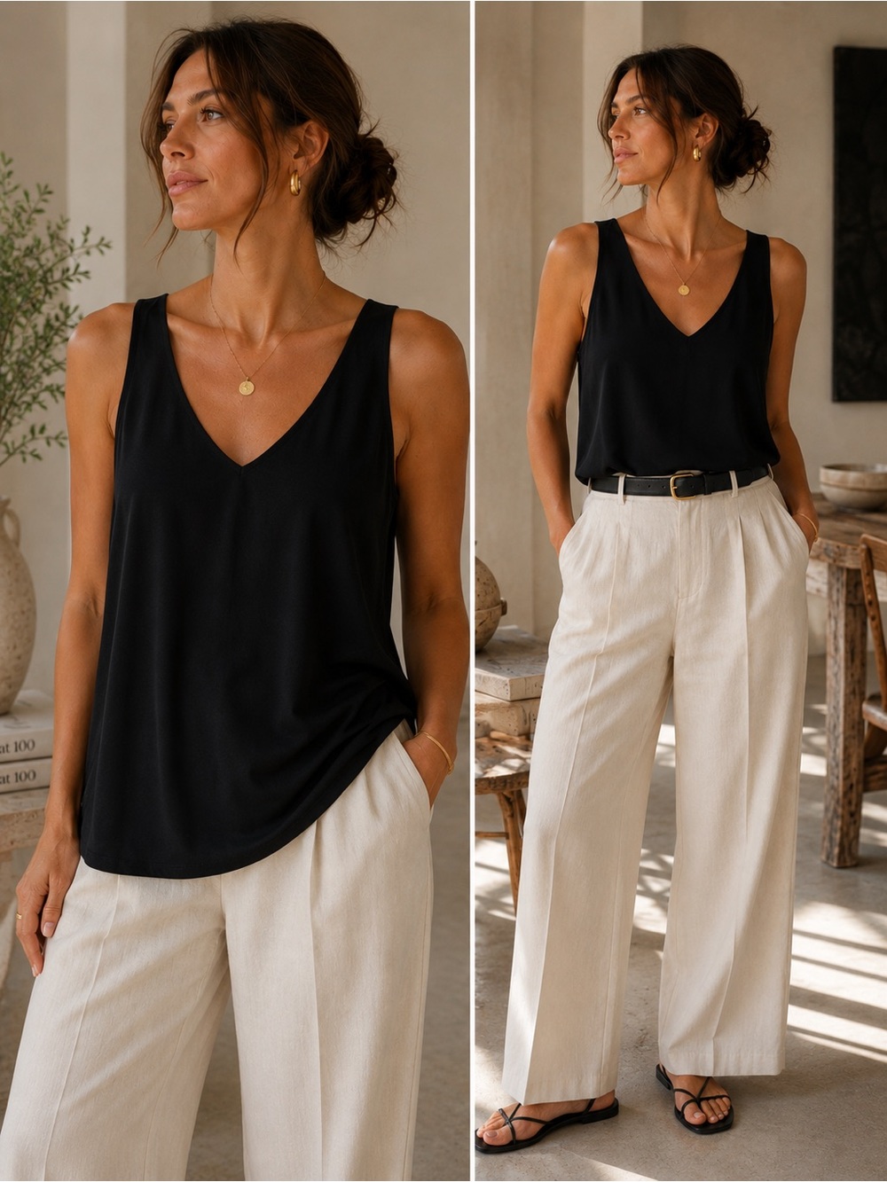 RW&CO. Black V-Neck Sleeveless Tank Top